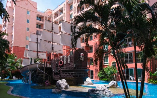 Themed Swimming Pool With Pirate Ship at Seven Seas Condo Resort